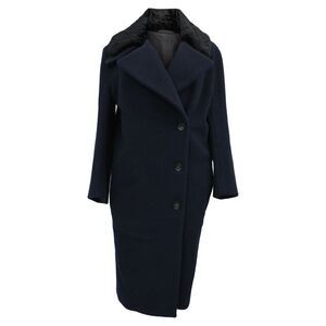 Acne Studios Era Single-Breasted Faux Fur Collared Coat in Navy Blue Wool